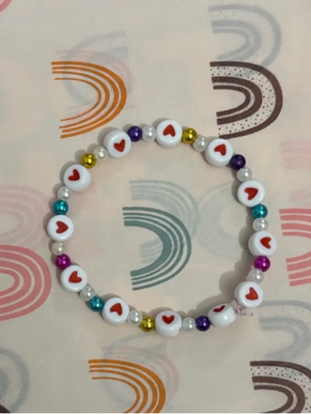 Kids Heart Bead Stretch Bracelet - White with Multicolor Accents